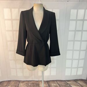 Alice & Olivia Black Employed Shawl Lapel Elastic Waist Lined Blazer Size Medium